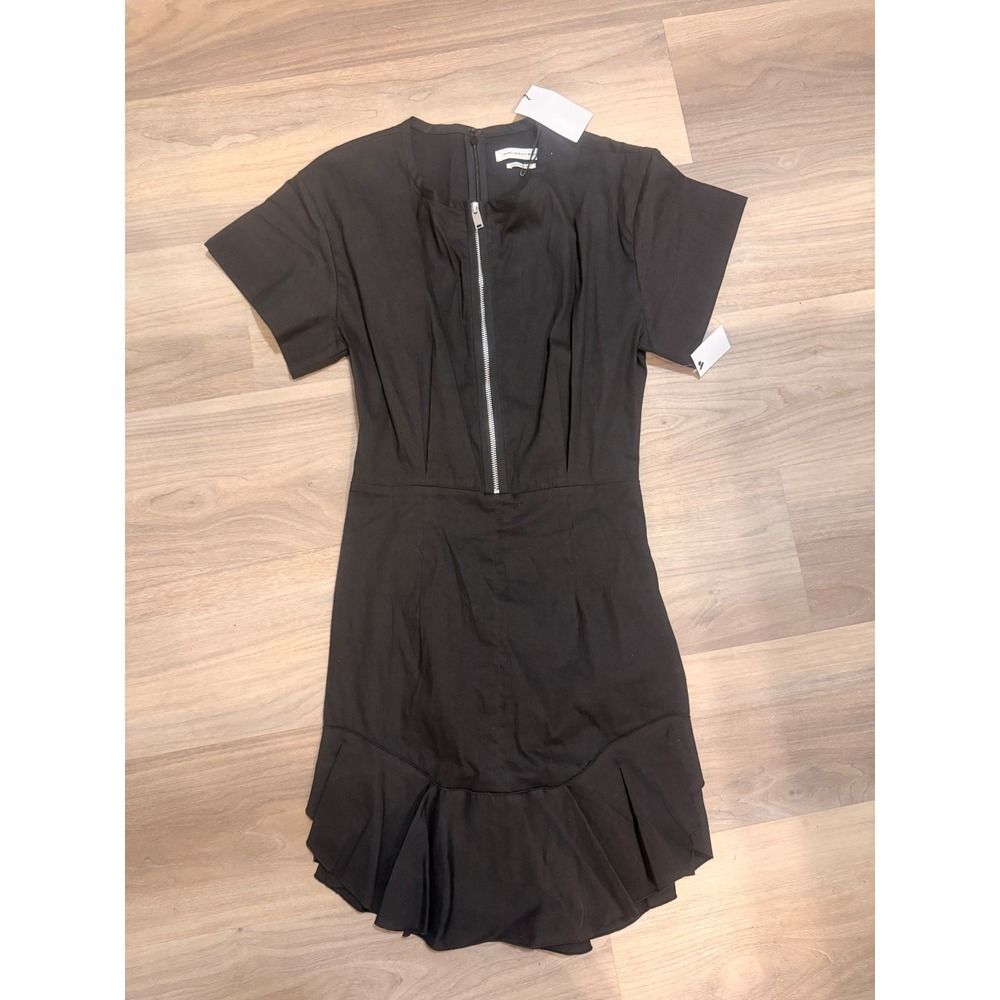 Isabel Marant Etoile Black Zip Front Pleated Hem Mini Dress Size 38 NWT